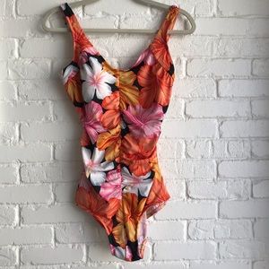 Tropical escape one piece swimsuit orange floral